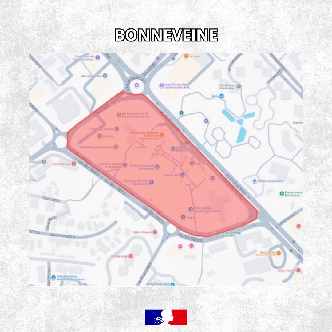 Carte du périmètre de couvre-feu – Bonneveine, Marseille