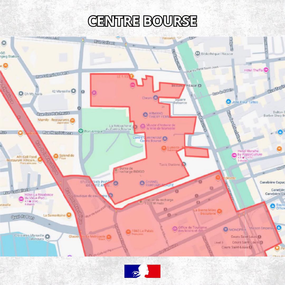 Carte du périmètre de couvre-feu – secteur Centre Bourse, Marseille