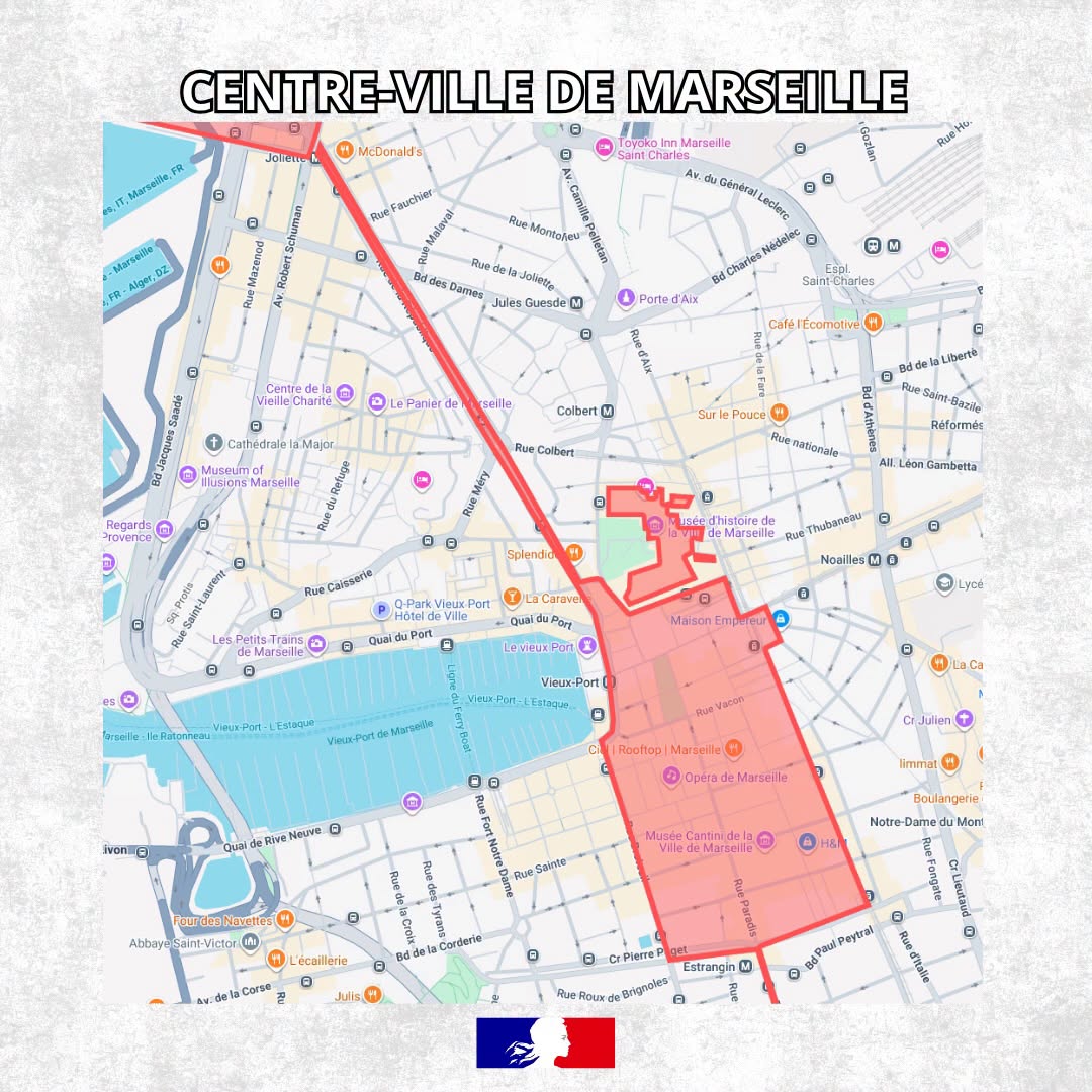 Carte du périmètre de couvre-feu – centre-ville de Marseille
