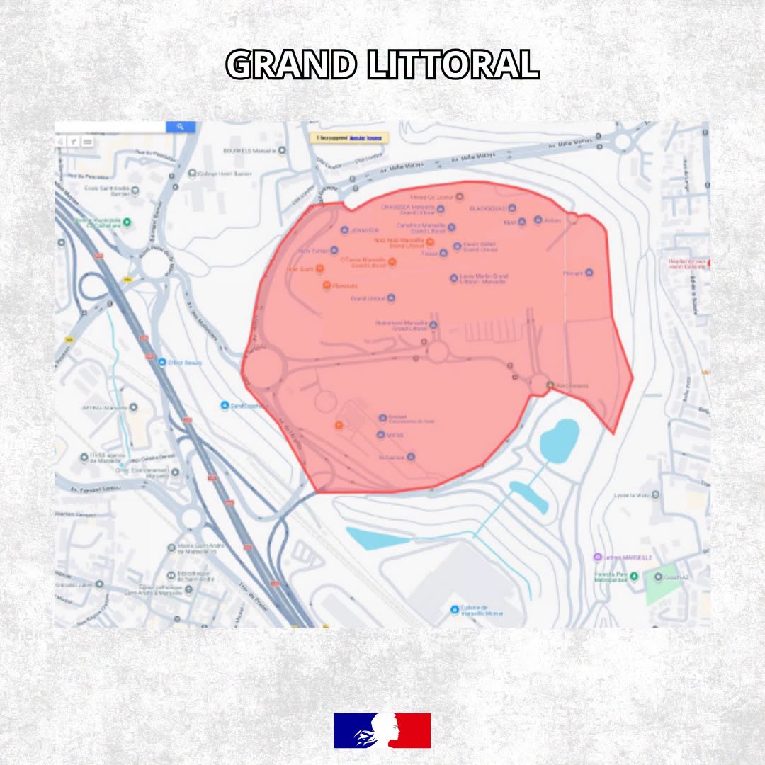 Carte du périmètre de couvre-feu – Grand Littoral, Marseille