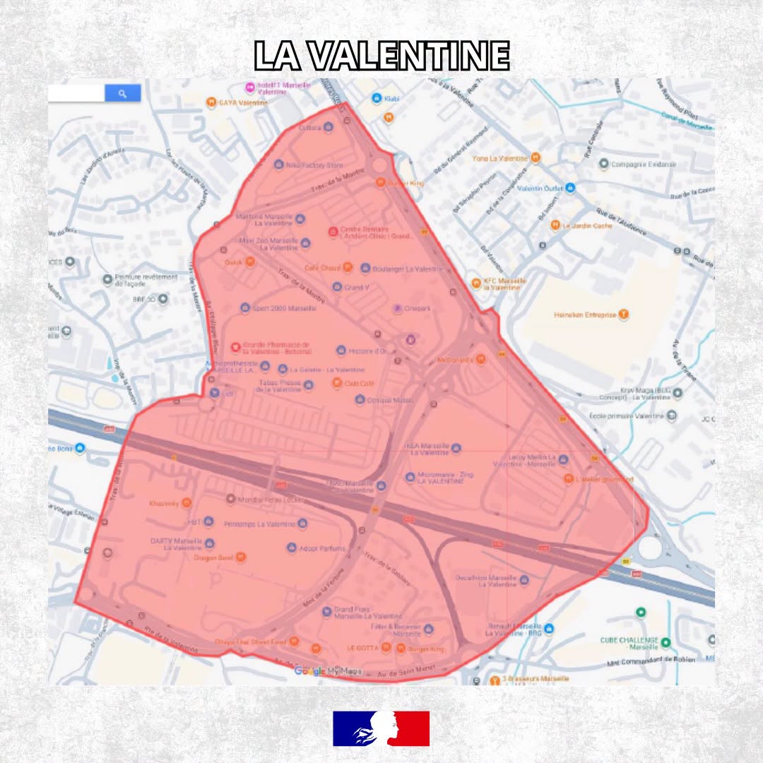 Carte du périmètre de couvre-feu – La Valentine, Marseille