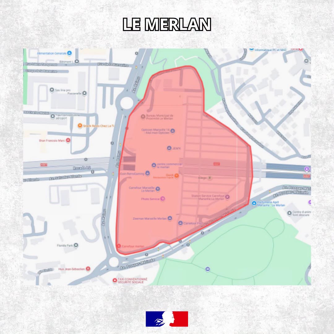 Carte du périmètre de couvre-feu – Le Merlan, Marseille