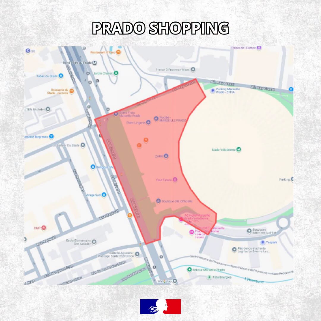 Carte du périmètre de couvre-feu – Prado Shopping, Marseille