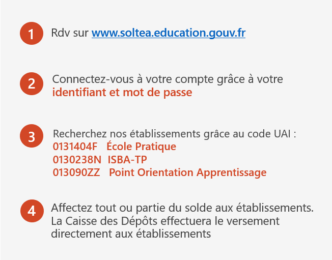 Soltéa cliquez pour accéder à la plateforme pour payer la taxe d'apprentissage